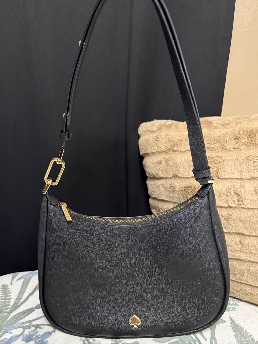 Kate Spade Hudson Medium Convertible Shoulder Bag - Black Pebbled Leather